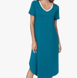 Teal V-Neck Short Sleeve Dress